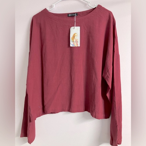 Pretty Garden Women’s Crop Top, Linen Blend, Maroon, XL, Long Sleeves, NWT - Picture 4 of 7